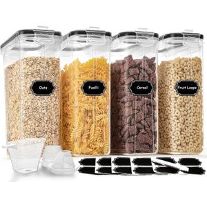 Cereal Containers Storage Set (4L / 135.2oz), 4PCS Airtight Food Storage Containers with Lids, Cereal Dispensers for Kitchen Pantry Organization and Storage with Pour Spout, 20 Labels, Marker