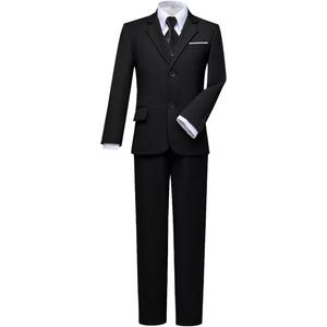 Visaccy Boys Formal Suit Slim Fit Dress Clothes Ring Bearer Outfit Tuxedo Suits,Adjustable Waist (2T, Black)