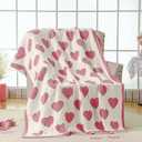 Buryeah Valentine's Day Knit Throw Blanket 50 x 60 Inch Heart Reversible Knitted Blanket Microfiber Love Romantic Love Decorative Gifts for Wife Women Sofa Bed Home Decor(Pink)