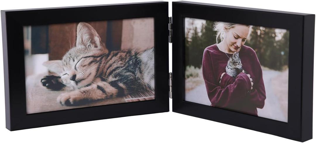 Double Horizontal 4X6 Hinged PS Family Picture Frame Collage For Desktop or Tabletop (Black 64X2) Black Double Horizontal 4X6 Hinged PS Family Picture Frame Collage For Desktop or Tabletop (Black 64X2) Black