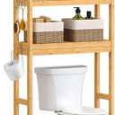 SONGMICS Over The Toilet Storage, 3-Tier Over Toilet Bathroom Organizer with Adjustable Shelf, 10.2 x 24.8 x 66.9 Inches, Space-Saving, Natural Beige UBTS001N01