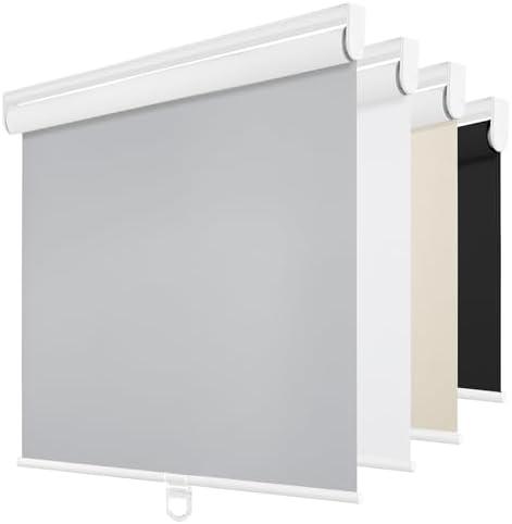 ChrisDowa Cordless Blackout Roller Shades for Windows, Thermal Insulated UV Protection Pull Down Shades, Total Blackout Window Blinds for Home, Office, Bedroom, Door (62" W x 72" H, Grey)