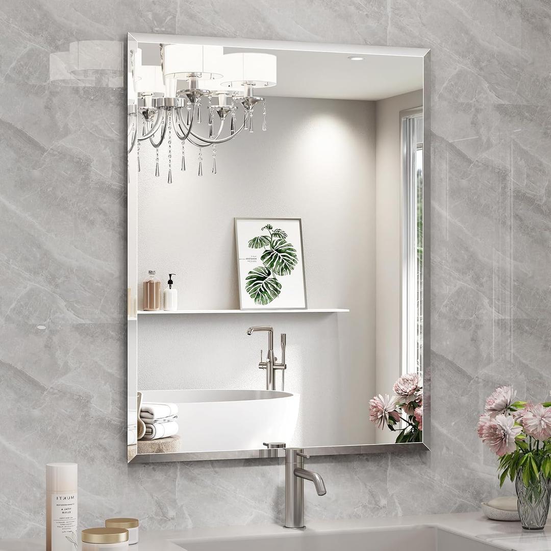 Bathroom Mirrors for Wall Beveled, 28"x36" Frameless Bathroom Vanity Mirror, Wall Mount Mirror for Bedroom Entryway Living Room Hangs Horizontally or Vertically