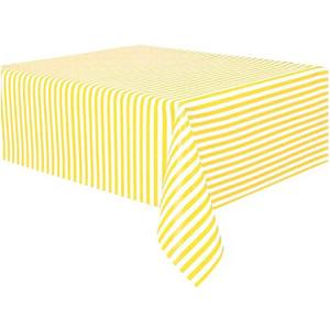 Vpang 2 Pcs Striped Plastic Print Tablecloths Disposable Table Cover Thickened Rectangle Tablecover, Kitchen Picnic Wedding Birthday Party Table Covers, 54"x108" (Yellow Stripe)