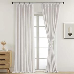 Natural Pinch Pleated Window Curtains 96 Inches Long 2 Panels Set, Light Filtering Lightweight Soft Airy Textured Fabric Living Room Curtains, Modern Back Tab Window Drapes, 2x40Wx96L Inches