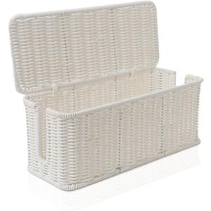 Cable Management Box, Handmade Rattan Cable Organizer with 2 Open Slots, Cord Hider for Power Strip, Router & USB Hub, Registered U.S. Design Patent (D1,112,102), 13" x 5.1" x 5.1", White