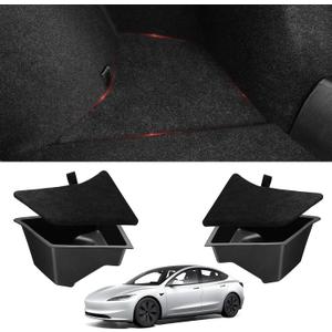 BASENOR Tesla Model 3 Highland Trunk Organizer, TPE Waterproof Rear Trunk Side Storage Bins Box with Carpeted Lip for 2026-2024 Model 3 Interior Accessories (Standard/Premium/Performance) Set of 2
