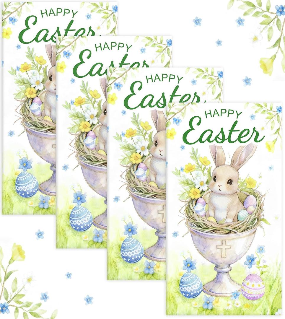 2 x 100 Pack Easter Paper Napkins | Bunny Flower Easter Eggs Disposable Decorative Hand Spring Paper Napkin for Decoupage, Kitchen Party Supplies, 13 x 15.7 Inch