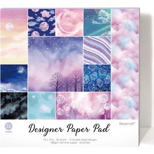 Shimmer Sky Galaxy Watercolor 12x12 Paper Pad Pack Scrapbook Cardstock Decorative Patterned Paper for Card Making Journaling Planner Origami Scrapbook Paper Scrapbooking Supplies