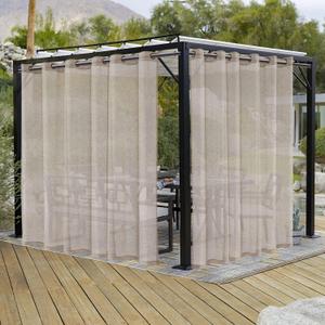LORDTEX Burlap Linen Look Outdoor Curtains for Patio - 2 Panels Waterproof Sheer Curtains for Pergola, Porch, Cabana and Gazebo Grommet Indoor/Outdoor Voile Sheer Drapes (100 x 120 inch, Linen)