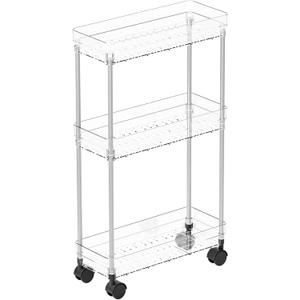 Yieach Clear 3 Tier Slim Rolling Storage Cart with Wheels,6.3W Thin Shelf, Bathroom Storage Cabinet, Skinny Laundry Cart, Narrow Laundry Room Cart Between Washer and Dryer, Skinny Shelves for Small Space (5.1 Inch W)