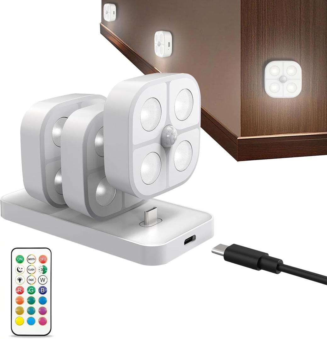 LED Stair Lights, 3-Piece Magnetic Night Lamp, Multi-Mode Wireless Stickons Light with Sturdy Material, Deck Lighting, Stair Accessory with Easy Install Design, Home Tool for Bedroom and Living Room