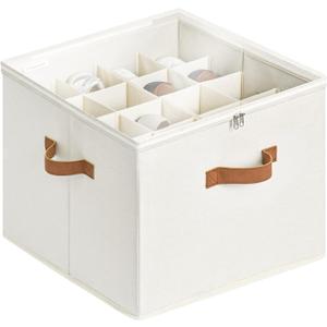 StorageWorks Shoe Organizer for Closet, Fits up to 16 Pairs, Shoe Cubby Storage Containers with Adjustable Dividers and Clear Cover, Beige (17"L x 17"W x 12 "H)