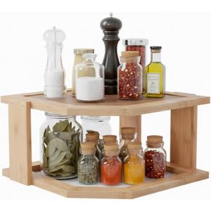 2-Tier Bamboo Corner Shelf for Kitchen or Bathroom Cabinet, Countertop, Cupboard Storage and Organizer, Natural Wood Space Saving Rack by Lavish Home 2-Tier Bamboo Corner Shelf for Kitchen or Bathroom Cabinet, Countertop, Cupboard Storage and Organizer, Natural Wood Space Saving Rack by Lavish Home