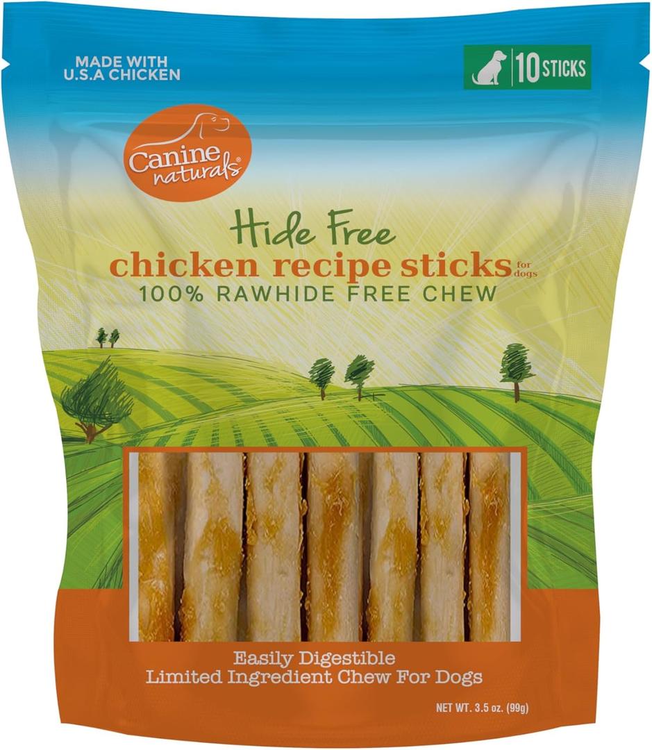 Canine Naturals Chicken Recipe Chew - Rawhide Free Dog Treats - Made From USA Raised Chicken - All-Natural and Easily Digestible - 10 Count of 5 Inch Stick