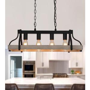 Dining Room Light Fixture Rectangle Farmhouse Chandeliers Industrial 4-Lights White Birch and Black Metal Finish Light Fixture for Kitchen Island Living Room UL Listed (4-lights White Birch chandelier)