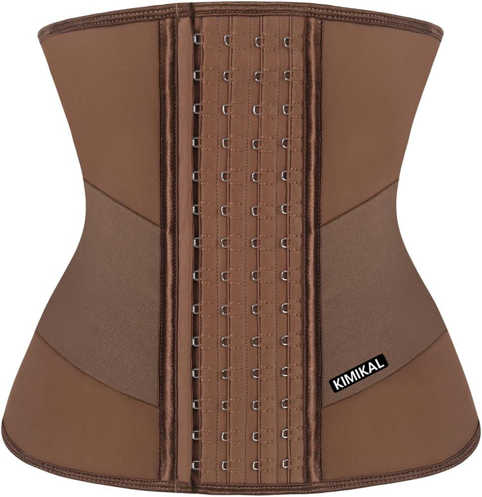 KIMIKAL Women Waist Trainer Corset Belt: Under Clothes Sport Tummy Control Long Torso Shapewear (Medium, Brown)