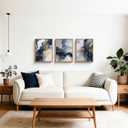 Abstract Navy Blue Framed Canvas Wall Art,Modern Gold Geometric Wall Decor,Vintage Ink Wash Painting,Neutral White Wave Artwork for Living Room,Bedroom,Dining Room,Office - 12"x16"x3