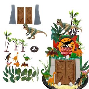 Dinosaur Cake Toppers Dinosaur Park Cake Topper with Park Door Eggs Leaves Trees Cake Decorations For Birthday