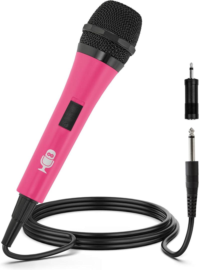 Singing Machine Wired Microphone for Karaoke, (Pink) - Unidirectional Dynamic Vocal Microphone - Plug-In Microphone for Karaoke Machine, AMP, & Speaker - Mic for Singing, Public Speaking, & Parties (1)