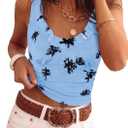 Tankaneo Womens Ruffle Deep V Neck Tank Tops Summer Sexy Floral Print Sleeveless Fitted Shirts Trendy Y2k Going Out Crop Tops (Blue, L)