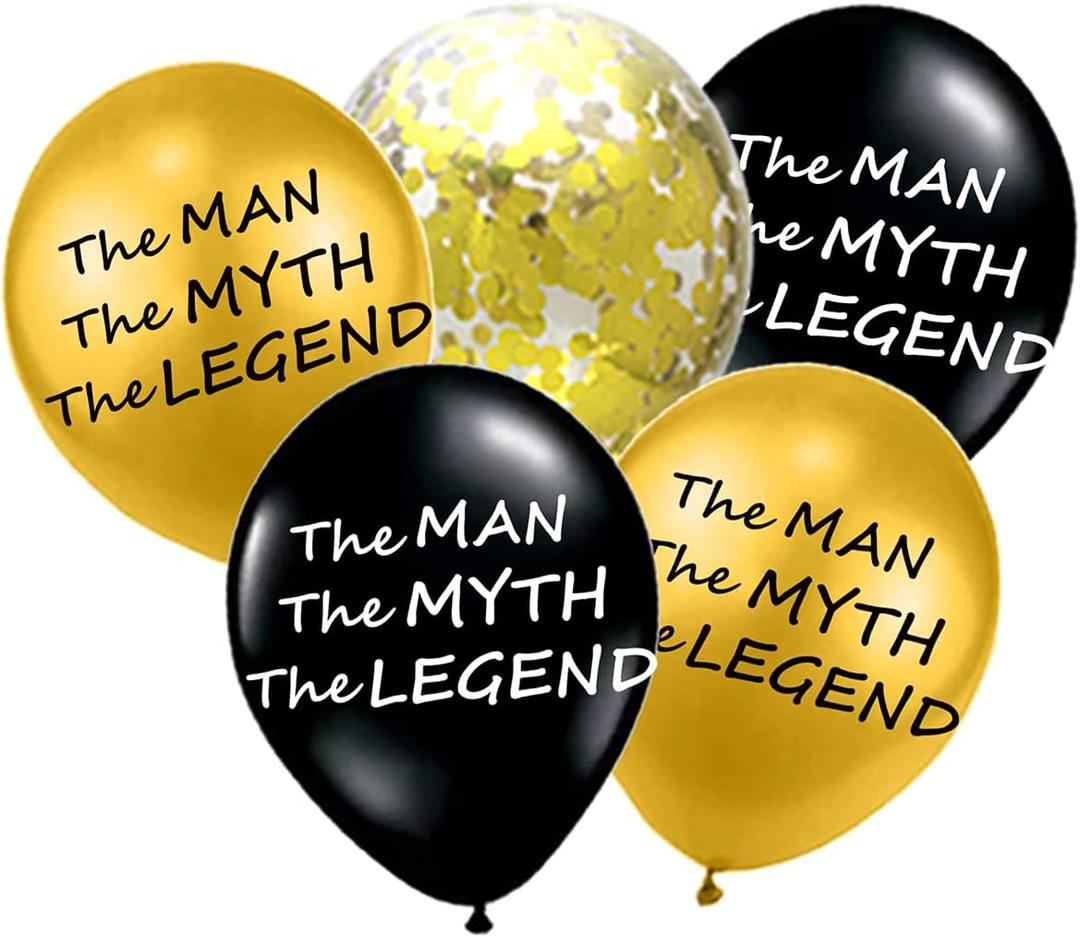 The Man The Myth The Legend Balloons Black and Gold Confetti Funny Party Balloons for Him Husband Guy Father's/Dad's Day Birthday Retirement Decoration 26Packs