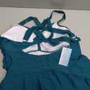 Women's One Piece Swim Dress Gold Metal Strap Tummy Control Swimsuit (X-Large, Blue Green)