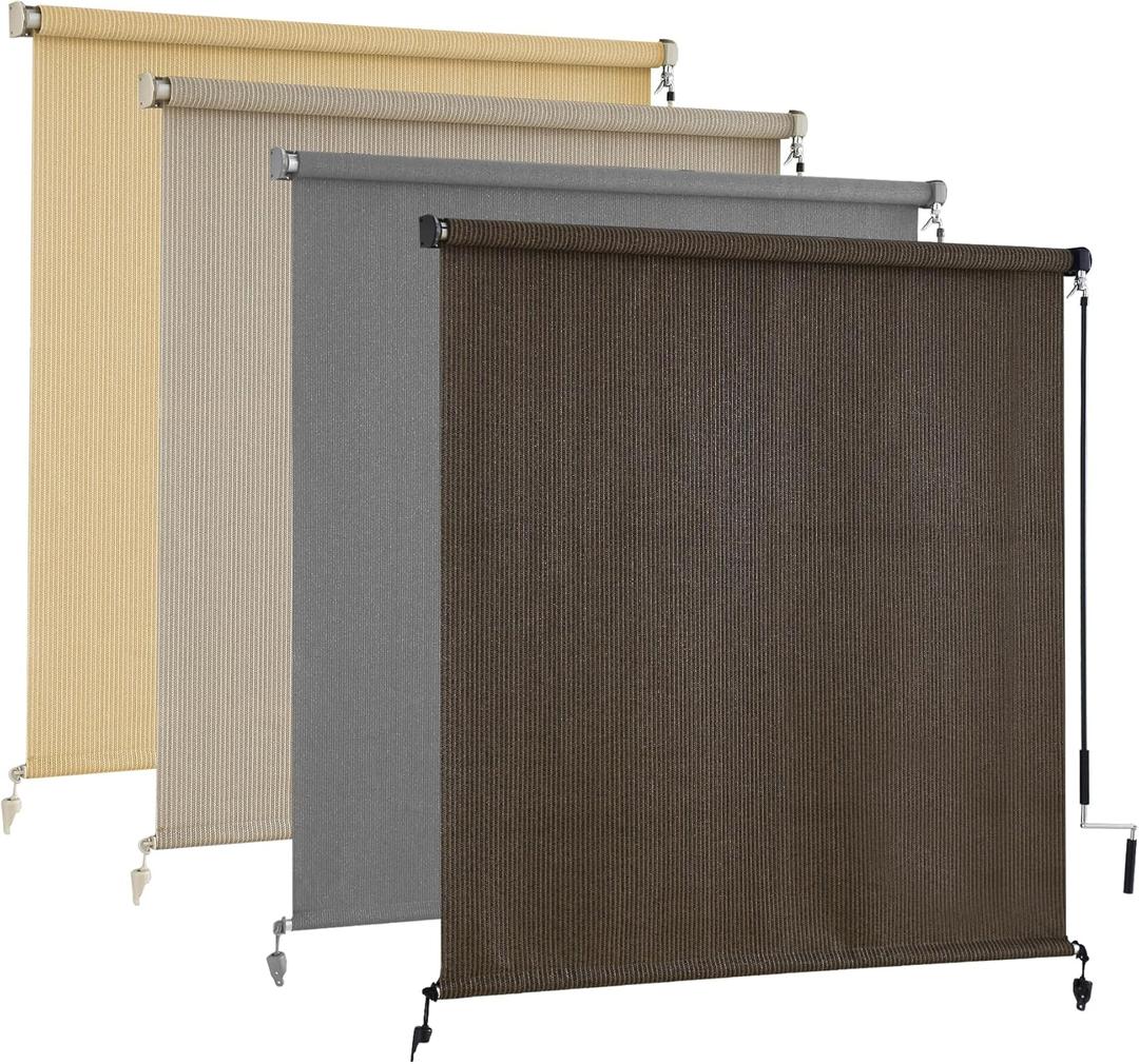 AOSKY Outdoor Roller Shades for Patio, Cordless Outdoor Blinds for Windows Porch, Roll Up Blinds Cloth for Pergola Balcony Backyard, 72" W x 72" H, Mocha