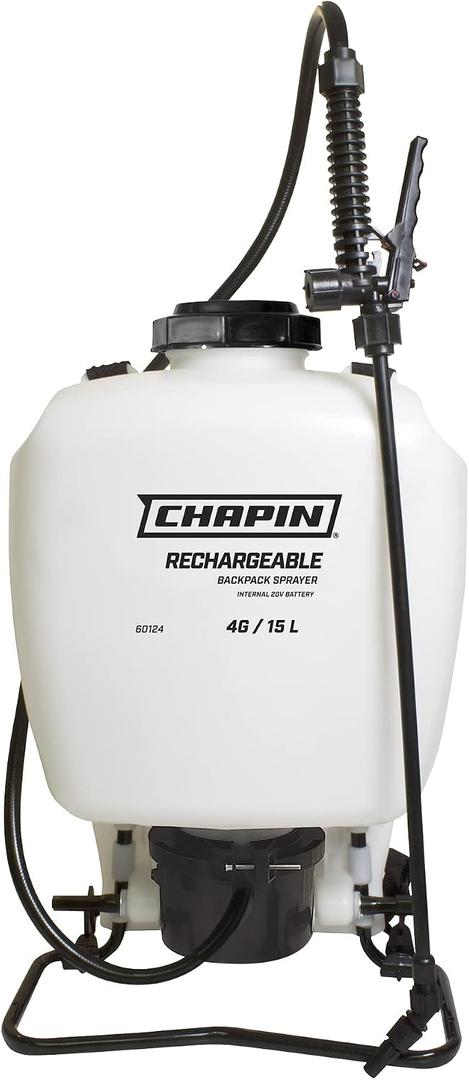 Chapin International 60124 4-Gallon 20V Internal Battery Rechargeable Backpack Sprayer, Made in the USA, 1-Pack, Translucent White