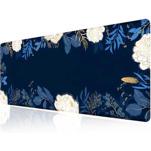 2 x Flowers Plants Mouse Pads for Desk,Premium Textured Large Mouse Pad for Women with Non-Slip Rubber Base, Pink Gold Design Mouse Mat with Stitched Edge Desktop Protection Mat for Computers Laptop