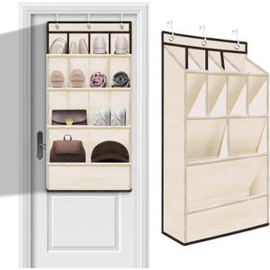 Over the Door Shoe Rack for Closet, Short Hanging Shoe Organizer with Large Deep Pockets, Shoe Holder Back of Door Dorm and Narrow Door Shoe Storage up to 14+ Pairs Shoes