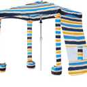AMMSUN Beach Cabana, 6.5'×6.5' Beach Canopy, Easy Set up and Take Down, Cabana Tent with Sand Pockets, Instant Sun Shade with Side Wall, Vibrant Stripe