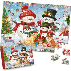 Christmas Jigsaw Puzzle, 100 Pieces Paper Puzzle for Kids 4 5 6 7 8 Years Old, Large Pieces Christmas Birthday Gift for Kids and Seniors