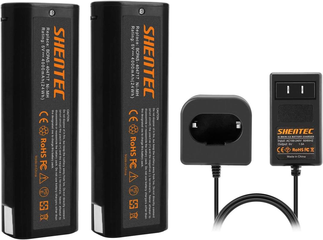 Shentec 2 Pack 4.0Ah 6V Ni-Mh Battery Compatible with Paslode 404717 B20544E BCPAS-404717 404400 900400 900420 900600 901000 902000 B20720 CF-325 IM200 F18 IM250 IM250A (Battery Charger Included)