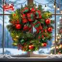 WONDER GARDEN Christmas Wreath with Lights, 20 Inch Pre-Lit Christmas Front Door Wreath with Red Plaid Bow, Berries and Balls, Battery Operated Holiday Decoration for Fireplace Door Xmas