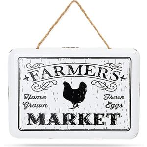 Farmlyn Creek Hanging Farmers Market Metal Sign - 10.6 x 5.9 in White Metal Farmhouse Decor - Farmers Market Wall Art