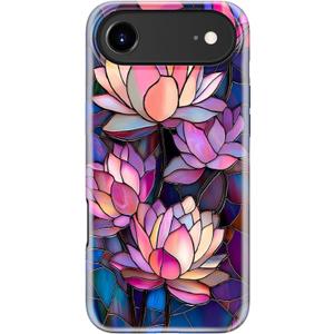 for iPhone Air Case, Wireless Charging Compatible, Dual-Layer Soft Silicone + Hard Shell with Cute Aesthetic Wildflower Design,Protective Phone Cover for iPhone 17 Air - Vibrant Lotus Flower