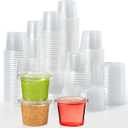400 Sets 1 oz Disposable Plastic Portion Cups with Lids, Small Plastic Condiment Containers for Sauce, 1 oz Jelly Shot Cups