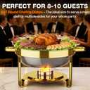 Round Chafing Dishes for Buffet Set, 4 Pcs 5QT Welded Integrated Stand Catering Food Pan Warmer with lid for Parties, Christmas,Catering Events Dinner, Wedding, Buffet&Home(Gold+Silver, 5QT)