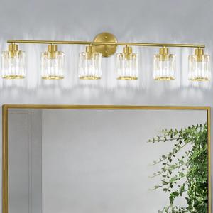 Modern Gold Crystal Bathroom Light Fixtures,6-Light