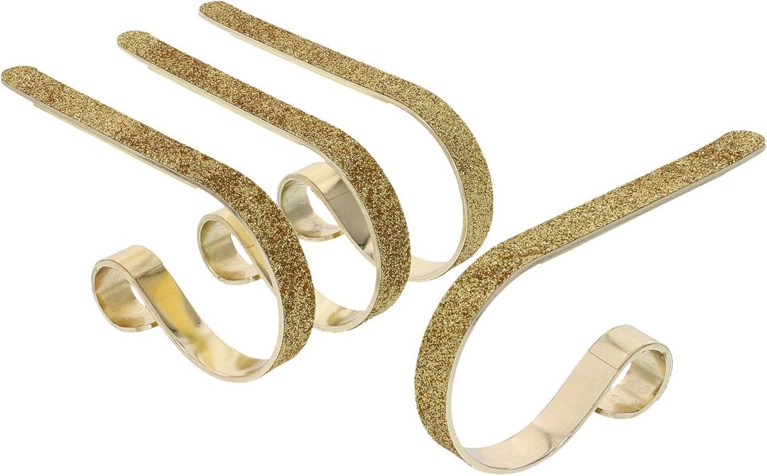 Haute Decor The Original Mantle Clip Stocking Holder - 4 Pack (Glitter Gold) - Hang Christmas Stockings Safely and Securely from Mantels Up to 3 Inches Thick
