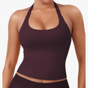 Women's Impact Halter Tank Top Longline Backless Scoop Neck Built-in Bra Sports Workout Gym Crop Top,XS