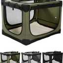 30" L x 21" W x 21" H Collapsible Travel Dog Crate, Portable Soft Dog Kennel for Medium Dogs up to 45 lbs, 4-Door Foldable Travel Crate with Durable Mesh & Storage Bag, Green
