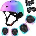 Color Gradient Adjustable Kids Bike Helmet with Knee & Elbow Pads Set | Multi-Sport Safety Gear for Boys & Girls Ages 5-14 | Skateboarding, Scooters, Roller & Inline Skating, Longboarding, M
