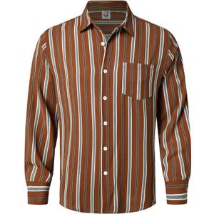 Hardaddy Men's Classic Color Contrast Striped Shirt Long Sleeve Casual Button Down Shirts Blouse (XX-Large, Brown)