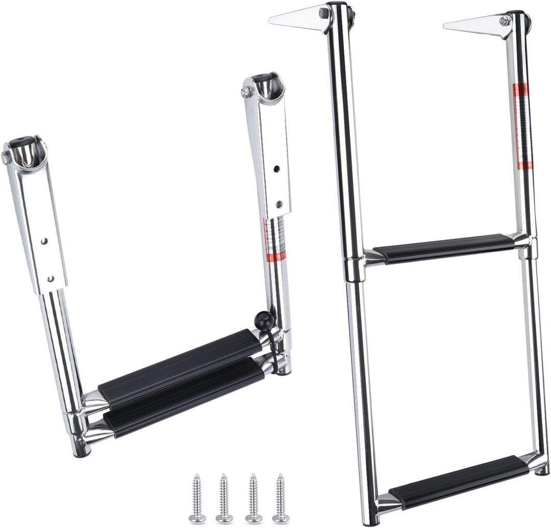 2 Step Boat Ladder Stainless Steel Telescoping 2 Step Pontoon Boat Ladder Folding Ladder Dock Swim Ladder for Marine Boat Yacht