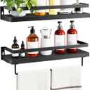AMADA HOMEFURNISHING Bathroom Shelves with Towel Bar, Floating Shelves, Wall Shelves for Bathroom/Living Room/Kitchen/Bedroom, Black, Set of 2 - AMFS01B