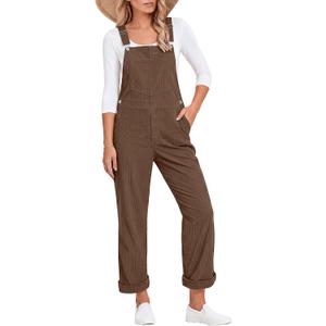 luvamia Corduroy Overalls for Women Loose Fit Baggy Straight Casual Adjustable Straps Bib Jumpsuit Overalls with Pockets (Brown, M)