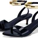 Coutgo Womens Low Kitten Heels Sandals Strappy Pointed Open Toe One Strap Metal Summer Dress Shoes, size 10