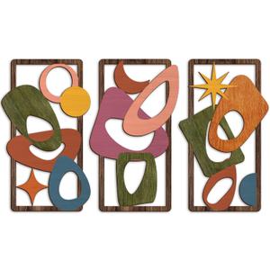 Pigort 3 Pcs Wooden Abstract Wall Art Mid Century Modern Wall Art Modern Elegance Wall Decor Geometric Home Decoration for Living Room Office 9.2x15.7inch